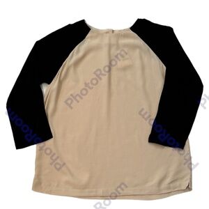 J. Crew Black and Beige Long Sleeve Color Block Blouse Size 4. NWT
